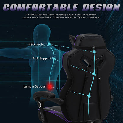 Purple Gaming Chair Reclining Computer Chair with Footrest High Back Gamer Chair with Massage Large Computer Gaming Chair Racing Style Chair for Gaming Big and Tall Gaming Chairs for Adult